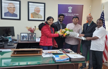 San Francisco Bay Area Tamil Manram led by President Thiru Kumar Nallusami, Hon. Member Thiru Guna, Ms. Guhapriya Kamalanathan and Mr. Rajesh Ramaswamy met Consul General Dr. T.V. Nagendra Prasad in the office. They had discussed the upcoming events and continuing the good work to support the community. He congratulated the new team and appreciated the celebration of the forthcoming Pongal as part of the #AmritMahotsav with Rangoli (Kolam) competition.